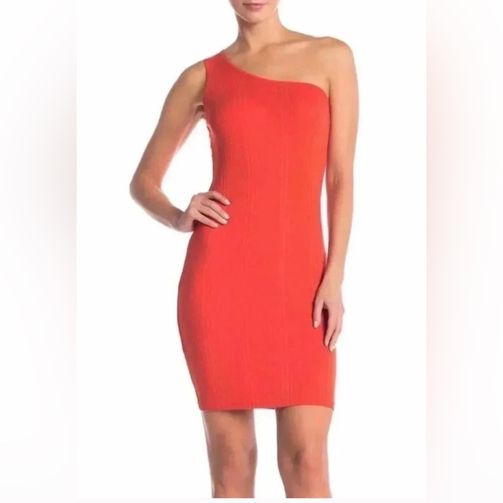 Frame Denim Vibrant Fiery Red One-Shoulder Dress